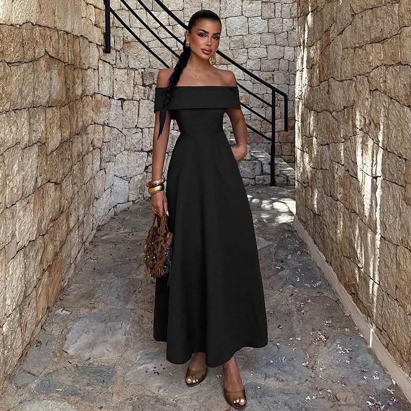 2025 Autumn New Sexy Slim Off-Shoulder Strapless Solid Color Elegant Dress for Women