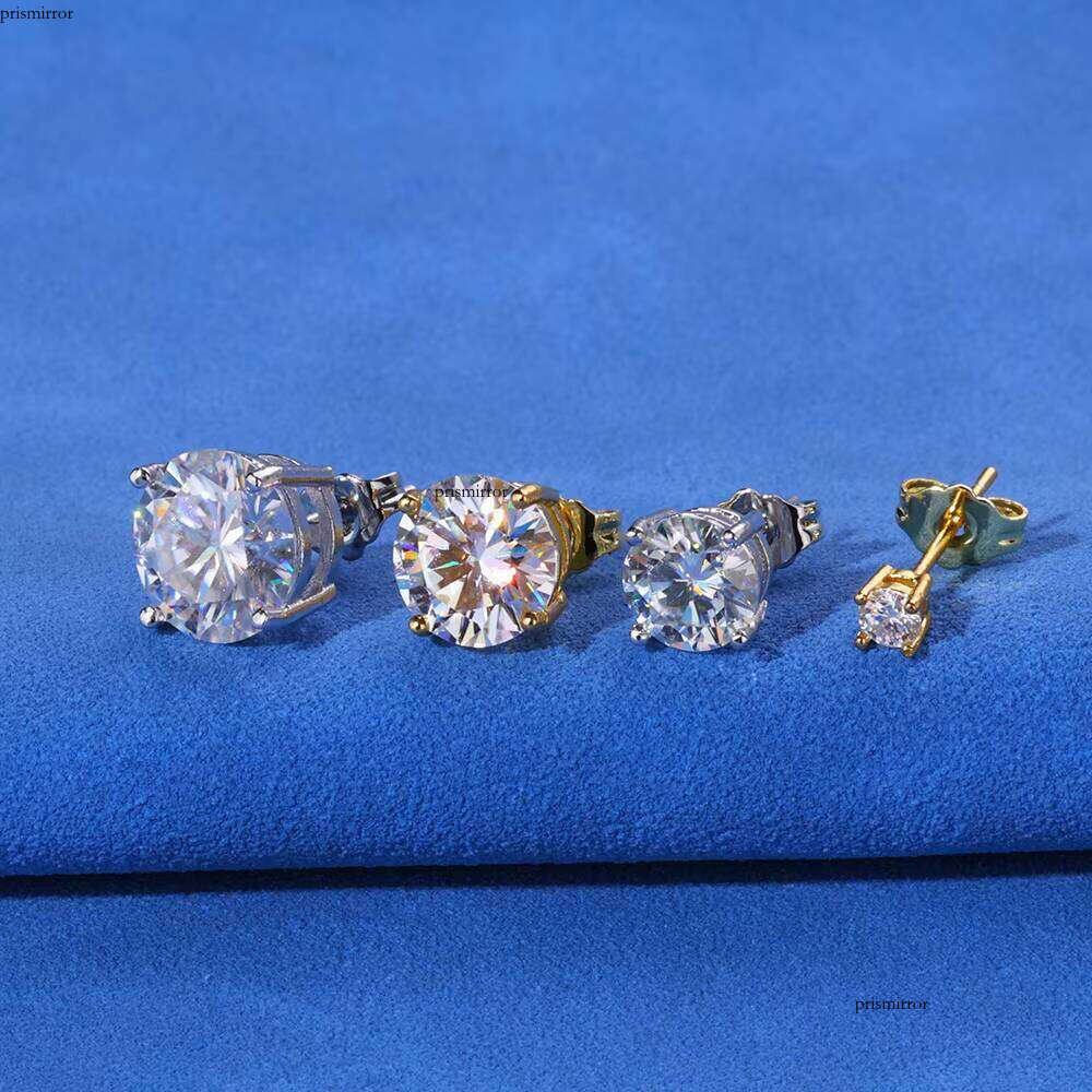 NUOYA VVS Moissanite Stud Earrings Sterling Sier 3-10mm Round Dia White Gold Plated Ear Studs Fine Jewelry Gift