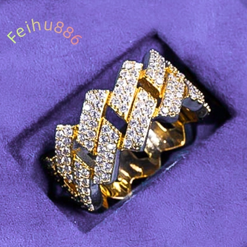 Pass Diamond Tester Hip Hop Bling D Color Moissanite Iced Out Mens 2 Rows Cuban Link Ring With 925 Sterling Silver GRA