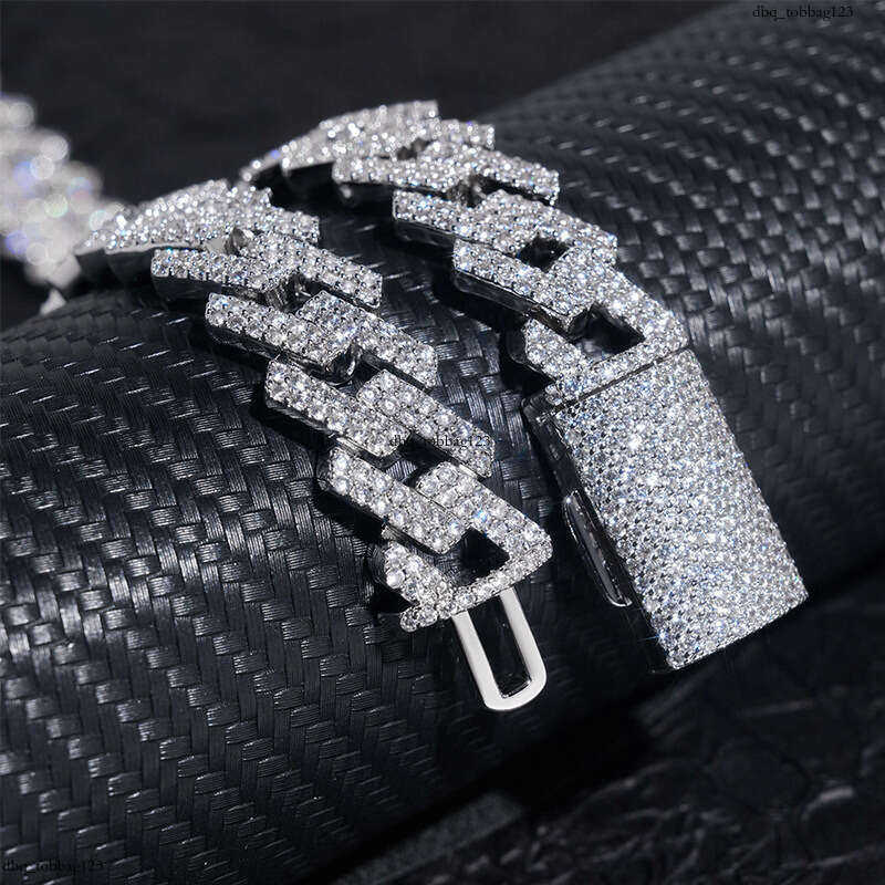 15mm Rhombus Sterling Silver Inlaid Moissanite chain Cuban Chain Hip Hop Men's Trendy Brand Bracelet Necklace