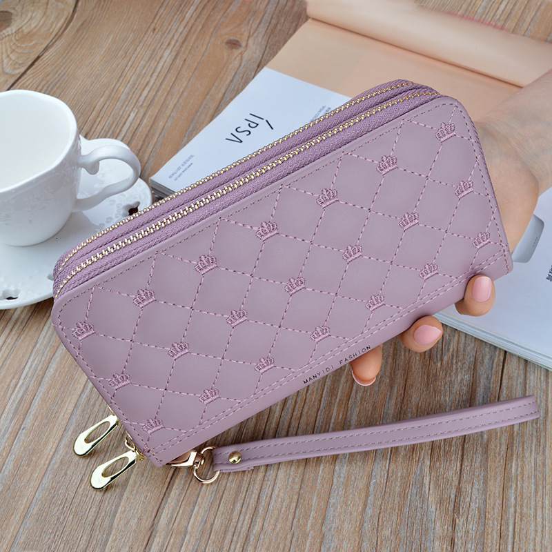 Women's Wallet Long Double Zipper Clutch Bag Soft Leather Wallet Quilted Luxury Bag Crown Designer Bag Large Capacity Double Layer Wallet