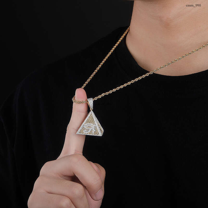 Hip Hop Micro Pave Moissanite chain Pyramid Eye of Horus Pendant Men's Necklace