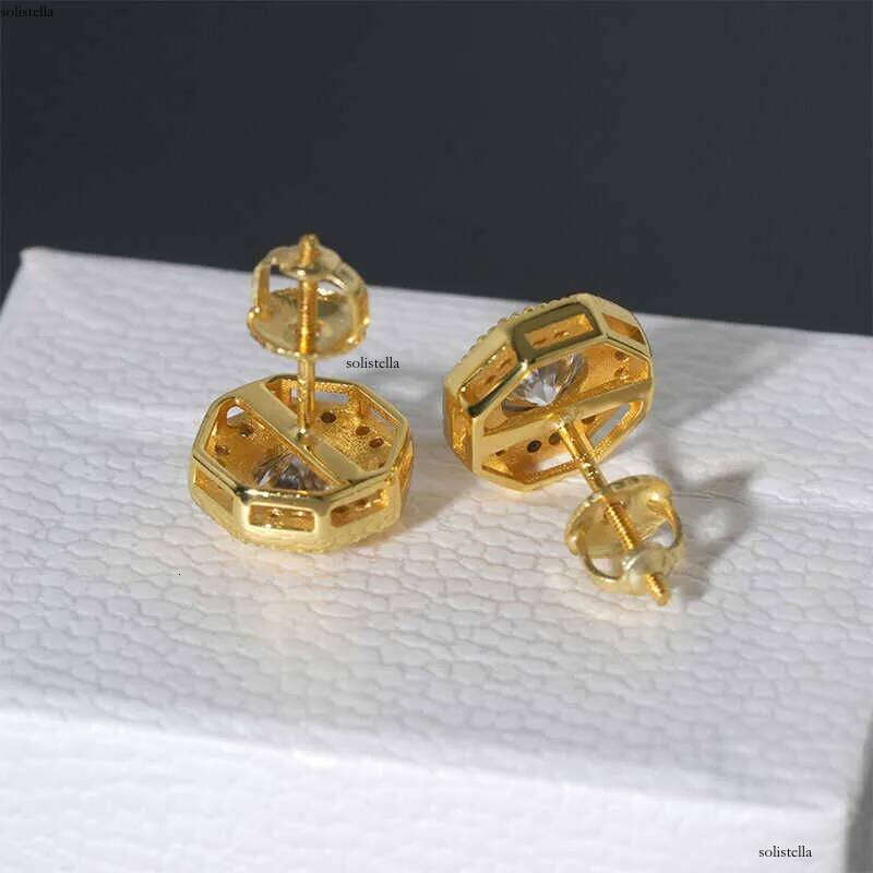 INS moissanite main stone 6mm sier plated real gold unisex earrings