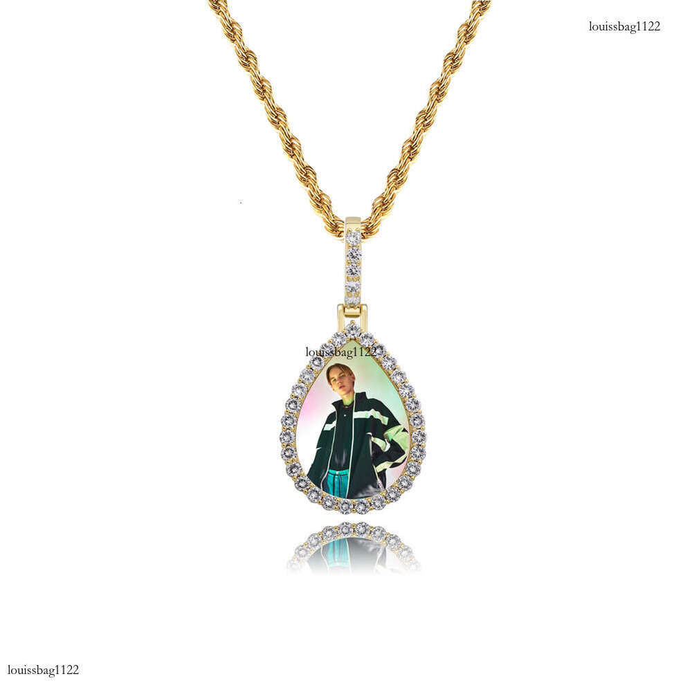 Full Dia Hip-Hop Water Drop Pendant Sterling Silver Moissanite chain Oval Memory Photo Frame Necklace Personalized DIY