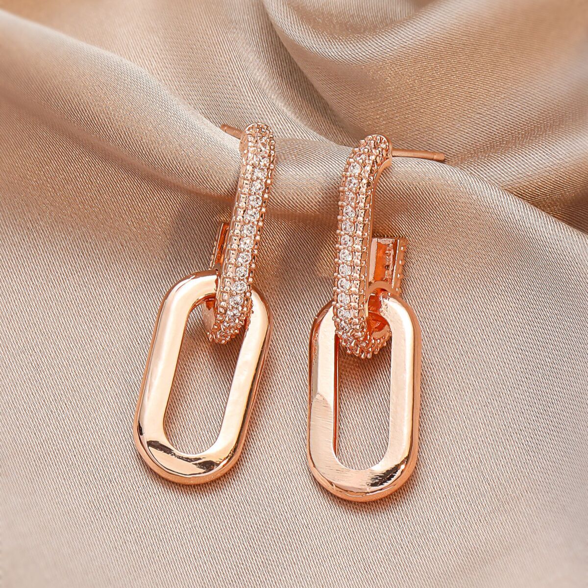 Original Minimalist Fashion Personality Copper Micro-inlaid Two-section Double-claspearrings Free Shipping Designer Luxury Jewelry Women's Access
