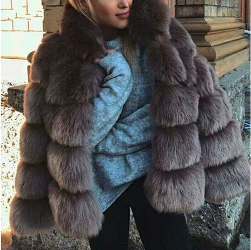 Women's thick warm long sleeve hat imitation rabbit fur coat