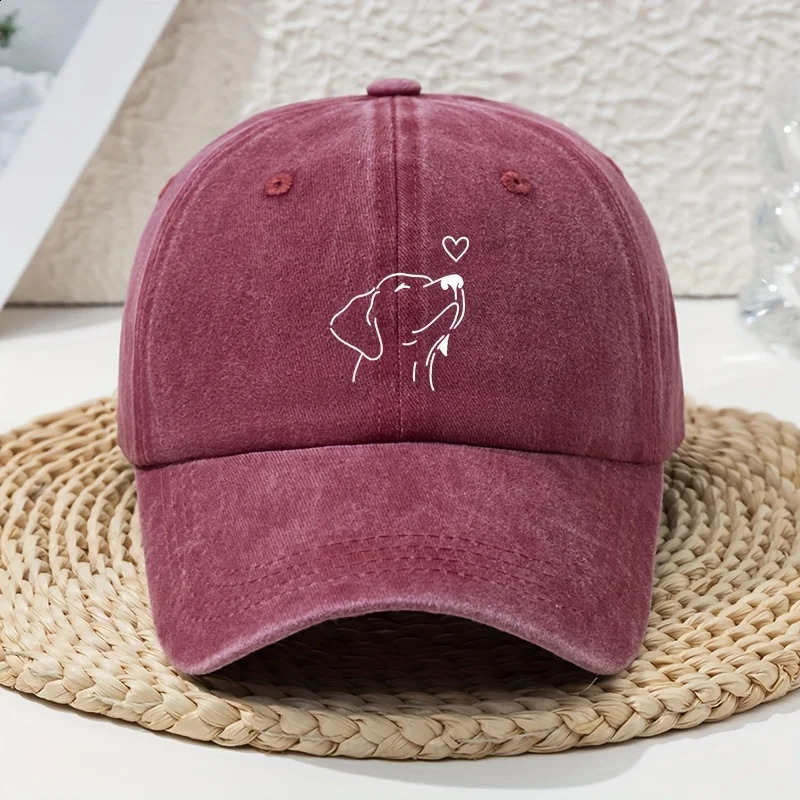 White line dog print womens baseball cap versatile for spring and summer retro soft top baseball cap dad hat vintage 250805