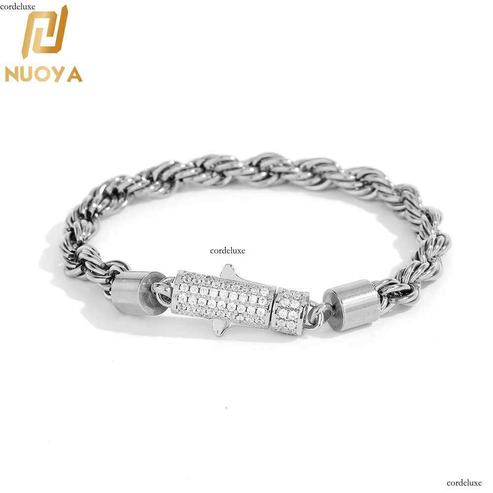 6mm Dia-Encrusted Buckle Stainless Titanium Steel Jewelry Twist Chain Gold Men's Bracelet Accessories