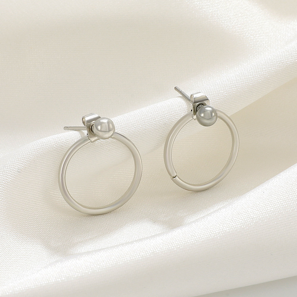 New Fashion Coil Copper Bead Metal Texture Back Hanging Simple Elegant Round Hoop Stud Earrings Unisex