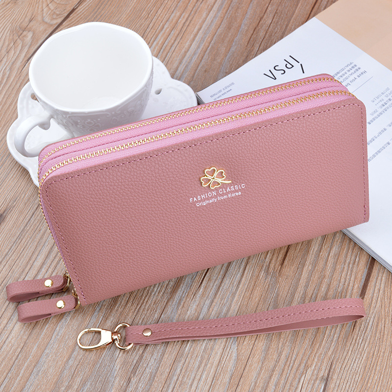 New Women's Wallet Long Double Zipper Clutch Fashion Lychee Texture Designer Bag Luxury Bag Large Capacity Double Layer Wallet Phone Bag