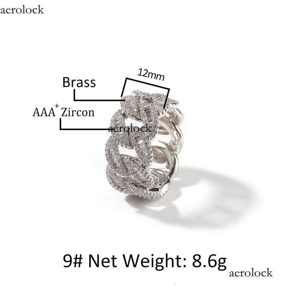 Sterling Silver Square Diamond Hip-Hop Fashion Street Niche Unisex Moon-Shaped Cuban Ring