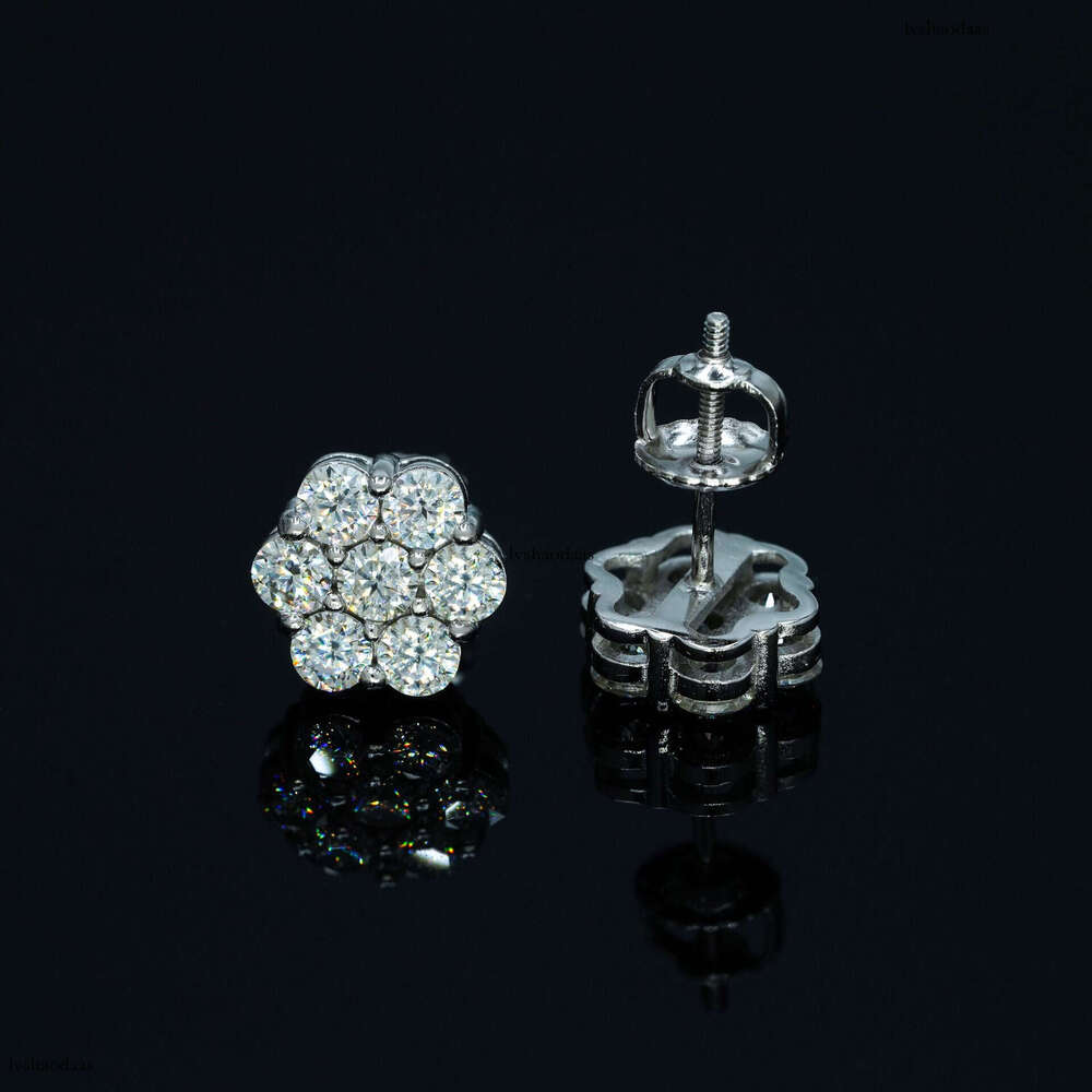 ins2024 New Men and Women Creative Flower 9mm Hip Hop Jewelry Sterling Sier Inlaid with Moissanite Stud Earrings
