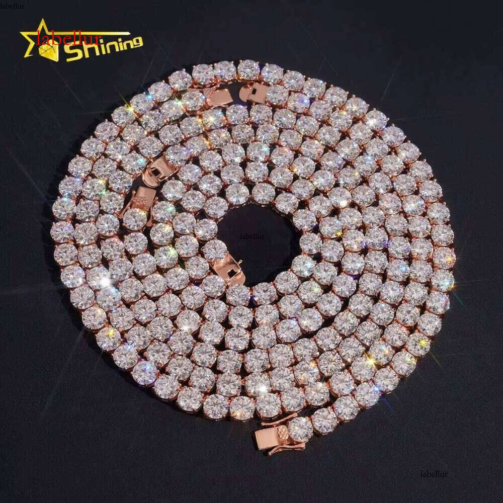 GRA Hip Hop Jewelry Solid Sier Bright Cut VVSD Colored 8Mm Necklace Iced Moissanite Tennis Chain
