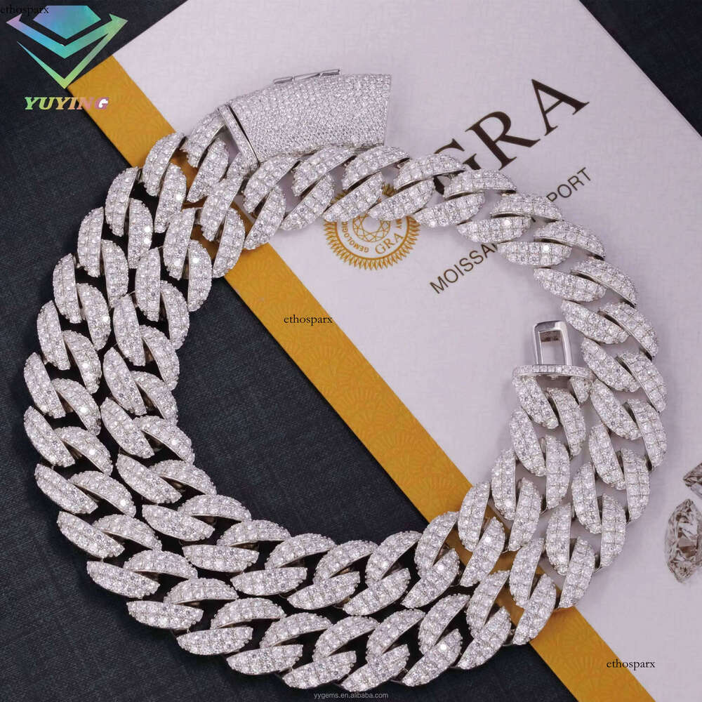 Yu Ying Iced Out Dia 2rows 16mm S Sterling Sier Gold Plated VVS Moissanite Cuban Link Chain Necklace