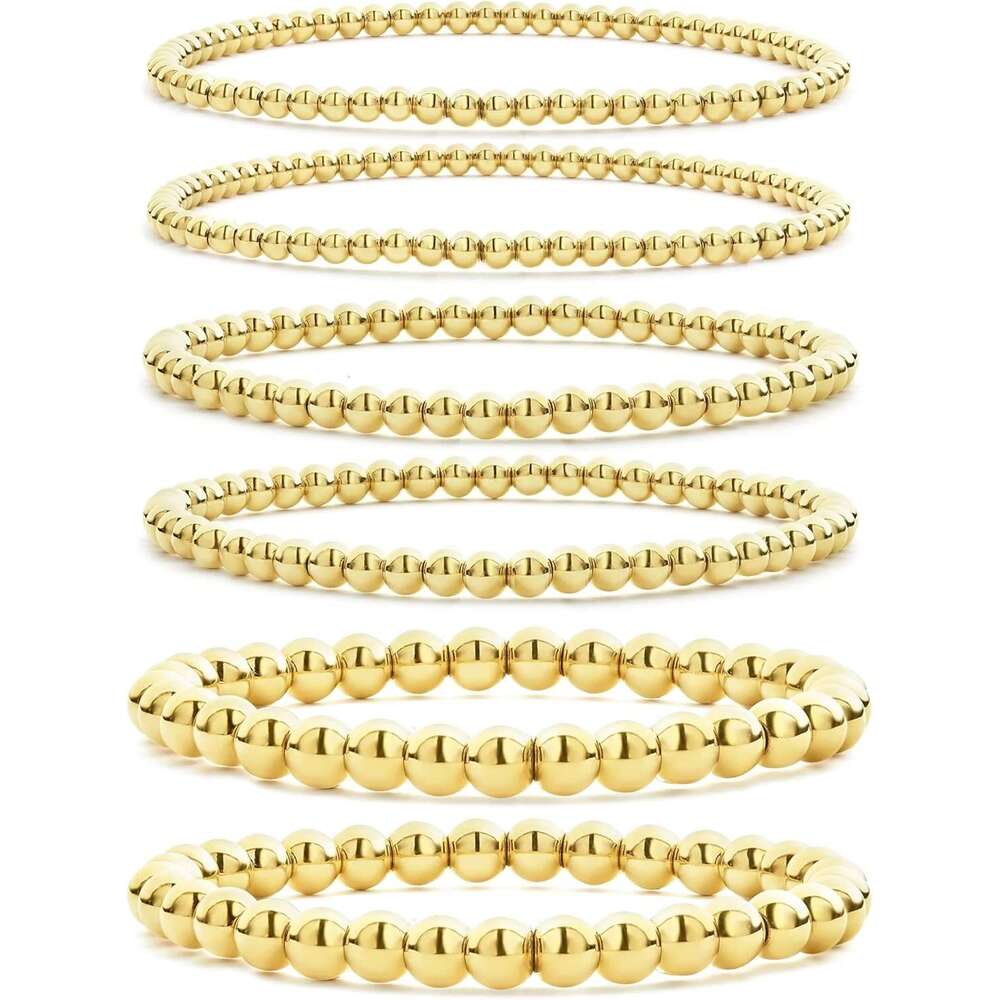 Beaded Bracelets 14K Gold Bead Stackable Stretch Summer Bracele Jewelry For Women 5PCS Set