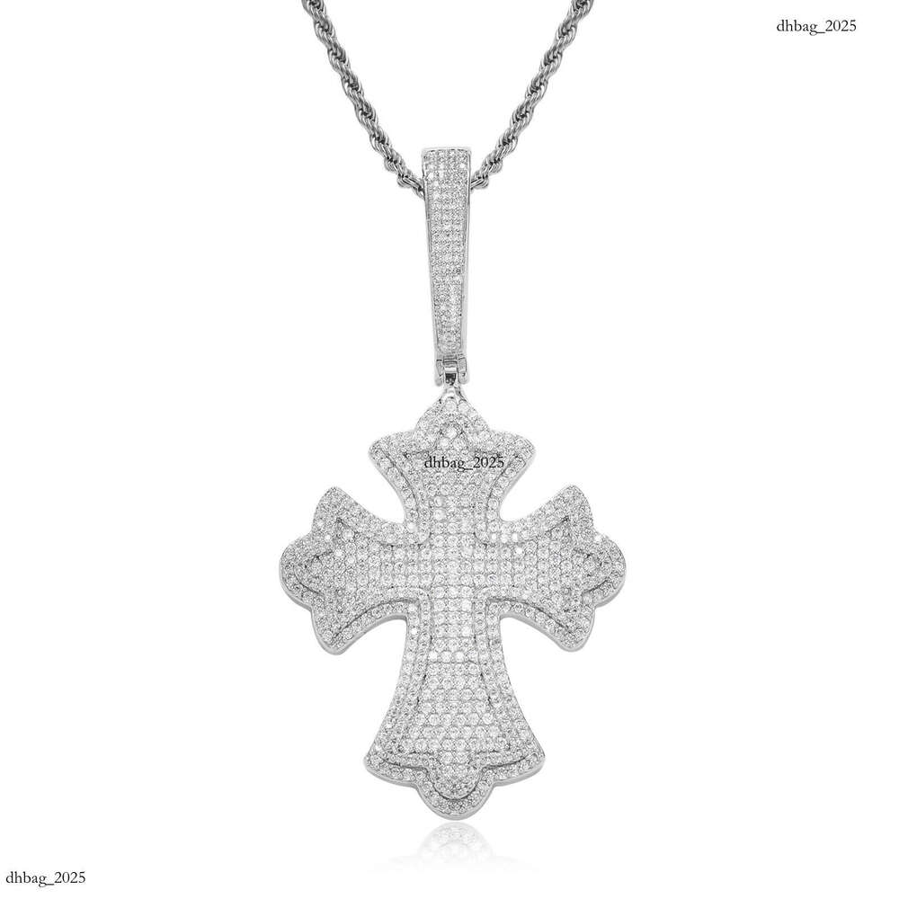Minimalist Cross Pendant Sterling Silver Inlaid Moissanite chain Full Dia Necklace for Men and Women Creative Versatile Jewelry