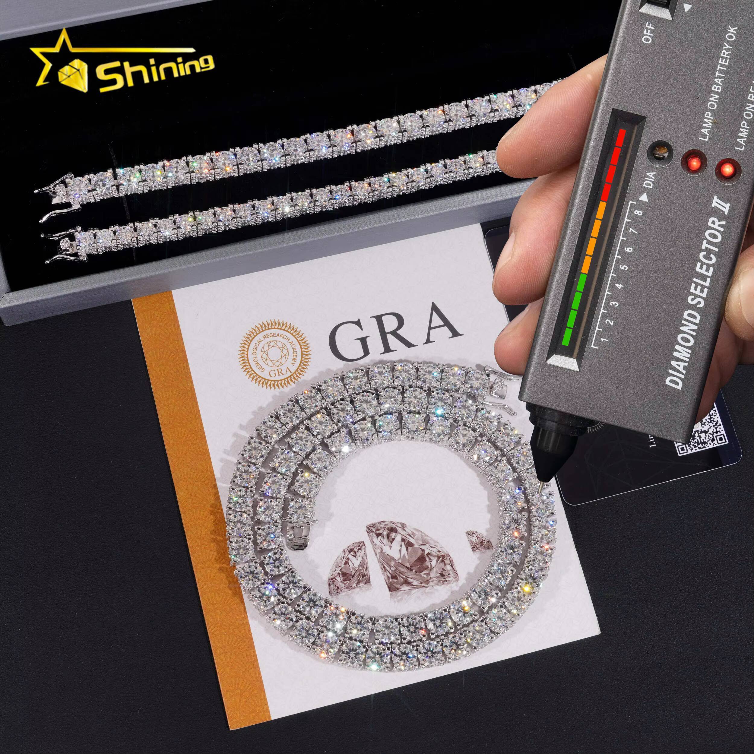 RTS Factory Price Hip Hop 925 Sterling Silver 5mm 6.5mm VVS Diamond Necklace Fully Iced Out Moissanite Tennis Chain