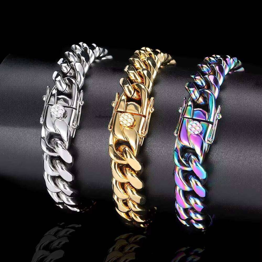 Nuoya Hip Hop 8mm Link Gold Plated Stainless Steel Cuban Bracelet for Men's Fine Jewelry