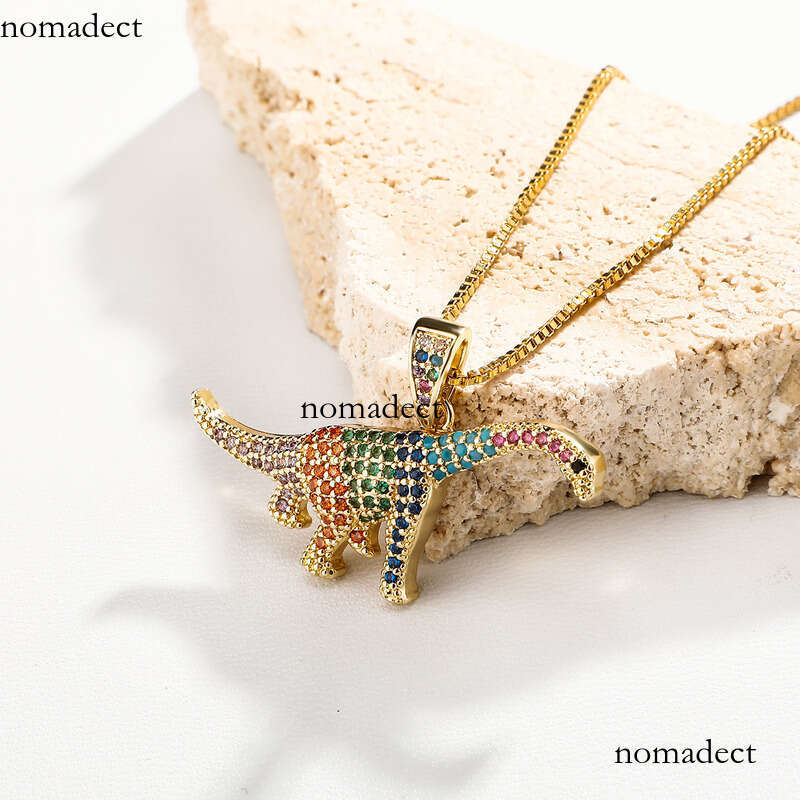 Unique Micro-Paved Full Moissanite chain Colorful Dinosaur Pendant INS Women's Clavicle Chain Versatile Hip-Hop Necklace