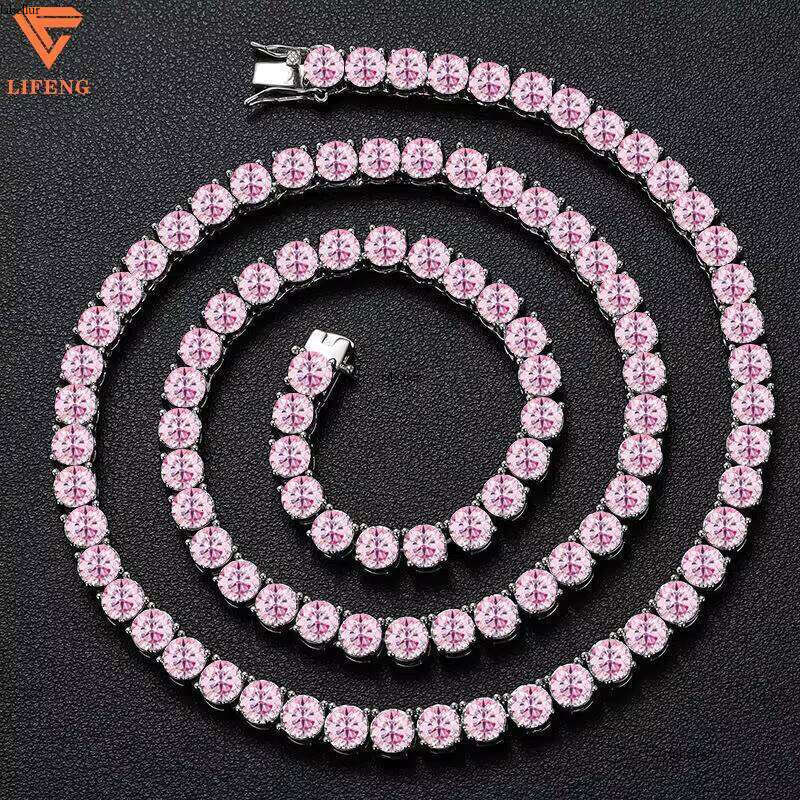 Iced Colorful VVS Silicon Cluster Chain Women's Jewelry Platinum Plated Sterling Sier Tennis Necklace