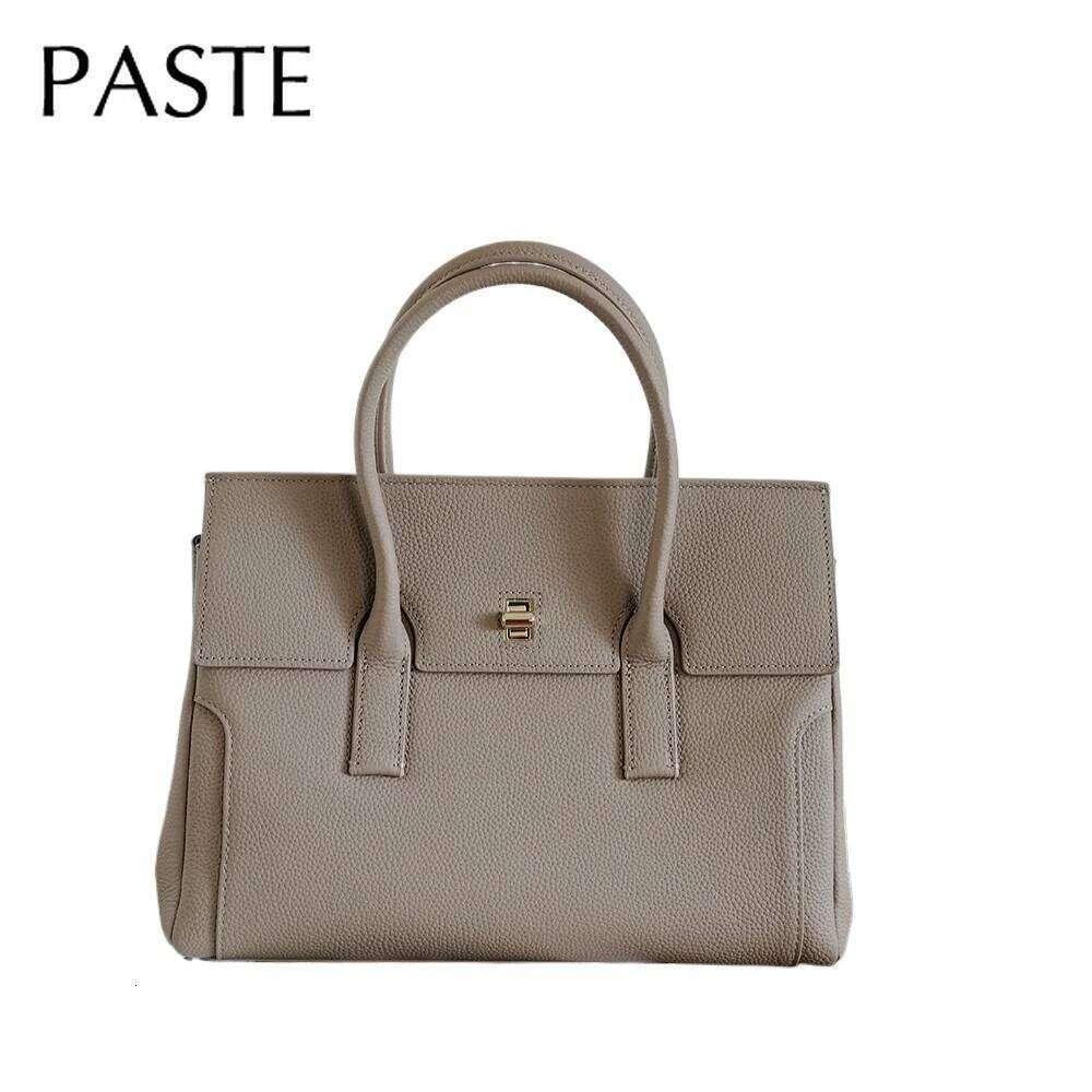 New high-end feeling classic gray business handbag simple natural cowhide women's office commuter women's shoulder bag