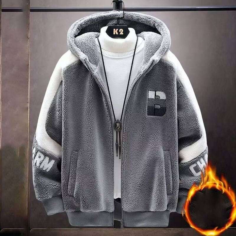 Men's Clothing Sweatshirt Autumn And Winter Plus Veet Thickened Warm Hooded Embroidered Casual Jacket