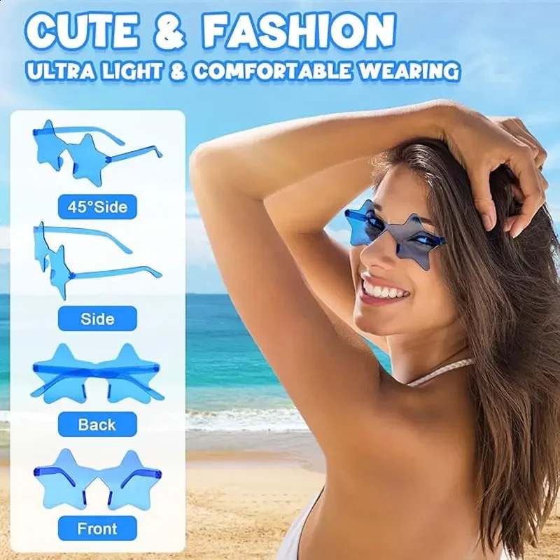 Star Sunglasses Colorful Rimless Star Glasses Transparent Candy Color Sunglass Men Women Po Props Birthday Party Cosplay 250805