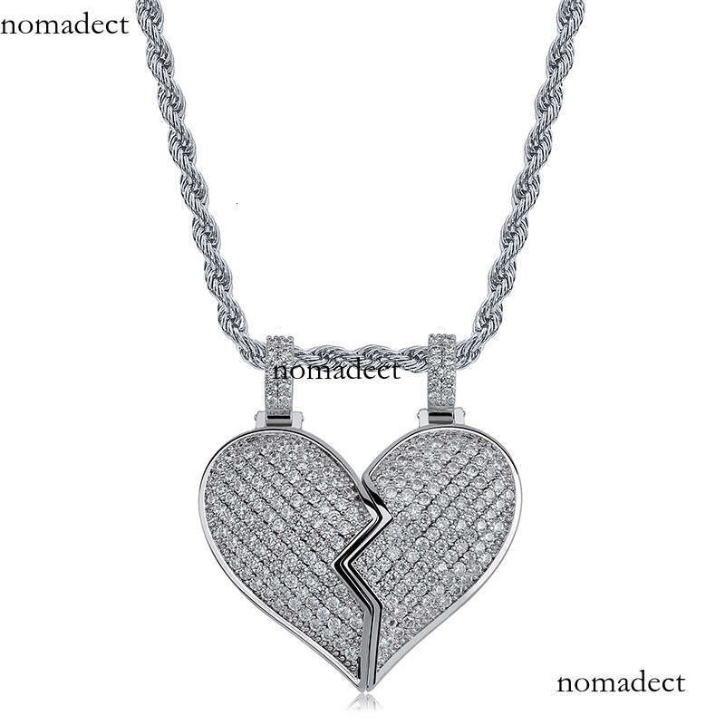 Hip Hop Jewelry Detachable Broken Heart Sier Couple Pendant Moissanite chain Necklace for Men and Women