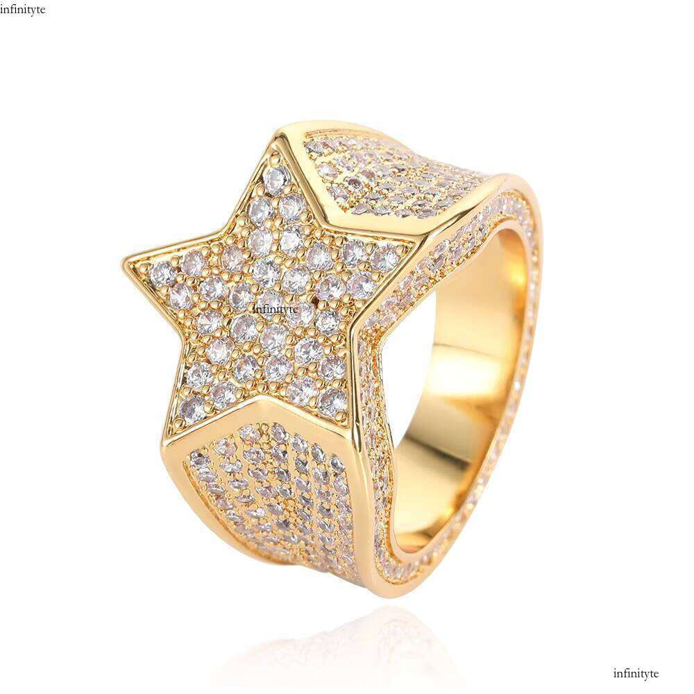 Hip Hop Jewelry Dia Full Pave 3A CZ Stone Five Pointed Star Iced Out Rings for Men