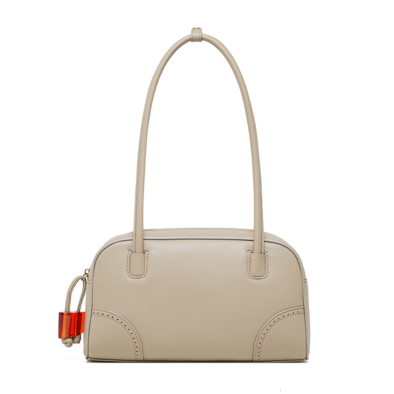 Vintage For Women, Niche Design Handbag, Large Capacity Shoulder Underarm Bag, Cowhide Commuter Bowling Bag