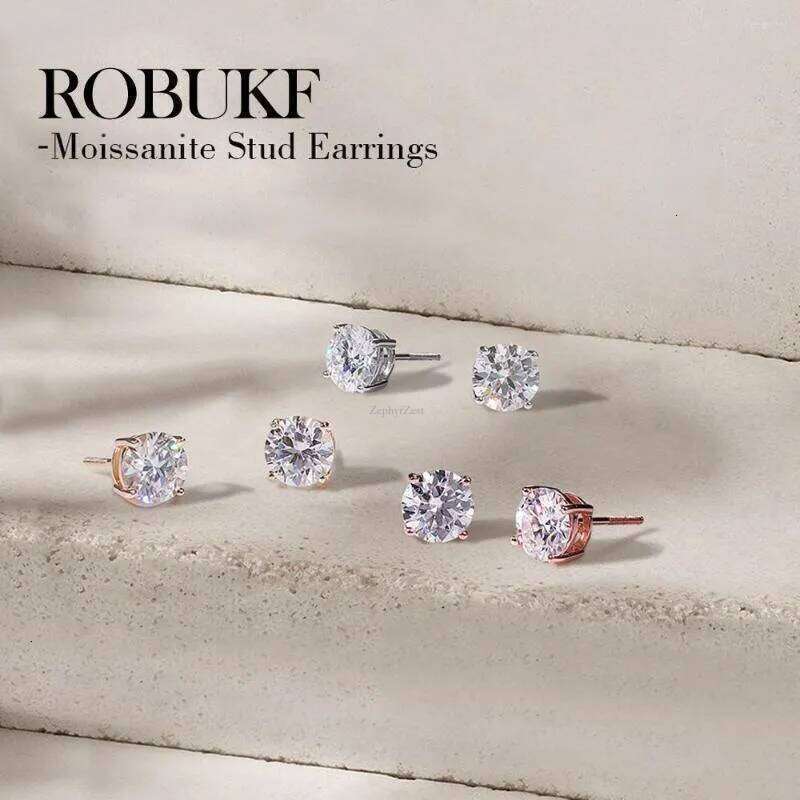 Stud Earrings Color Moissanite VVS1 Clarity Round Dia White Gold S Sterg Sier Screw Back For Women