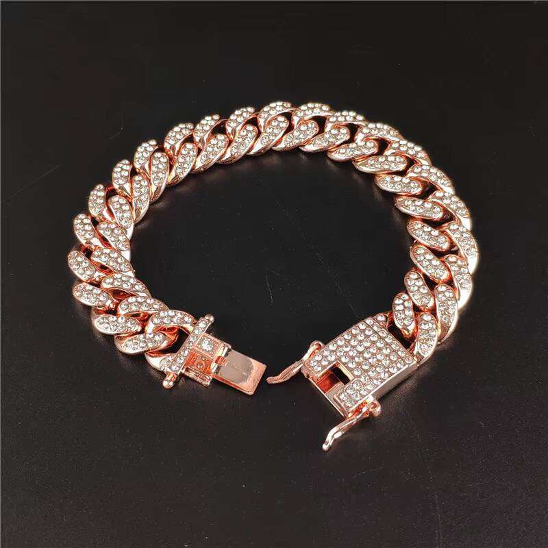 13mm Miami Gold Cuban Chain Necklace Iced Out Curb Bling Hip Hop Jewelry Rhinestone Bracelet for Men and Women