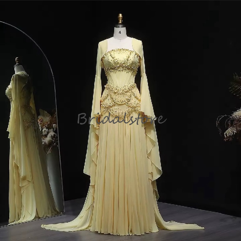 Luxurious Light Blue Prom Dress With Jacket Two Pieces Beaded Chifon Evening Gowns Long Sleeve Corset Birthday Party Dress 2025 Vestio De Fiesta Speci