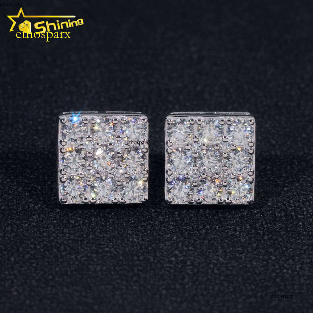 Pass Tester GRA Certified VVS Sterling Sier Men's Square Silicon Stone Stud Earrings