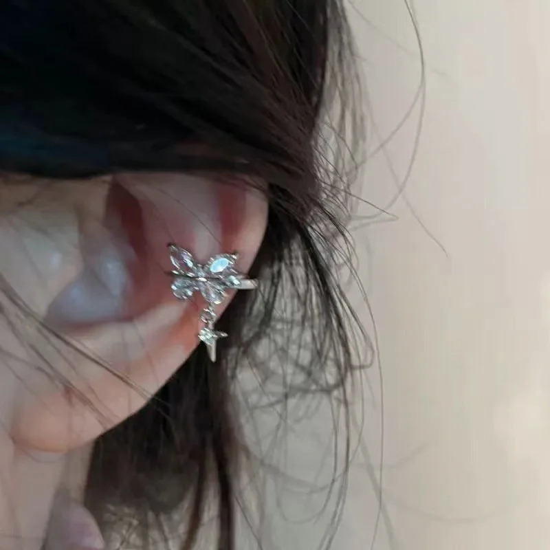 Fashion Womens Earrings Crystal Butterfly Shiny Ear Cuff Fine Sweet Ear Bone Clip for Women Bijoux Y2K Jewelry Ear Clip 250807
