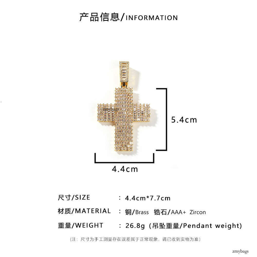 Hip-Hop Boy Classic Cross Pendant Necklace Sterling Silver Inlaid Moissanite chain Simple Trendy Street Dance Personality Jewelry