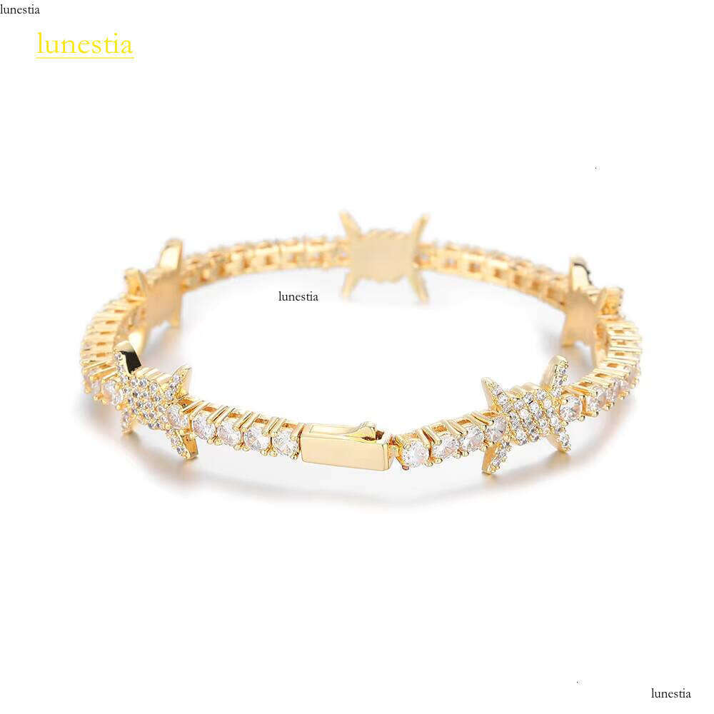 NUOYA New Style White Zircon Gold Plated Hip Hop Jewelry Iced Out Dia Thorns Tennis Chain Bracelet