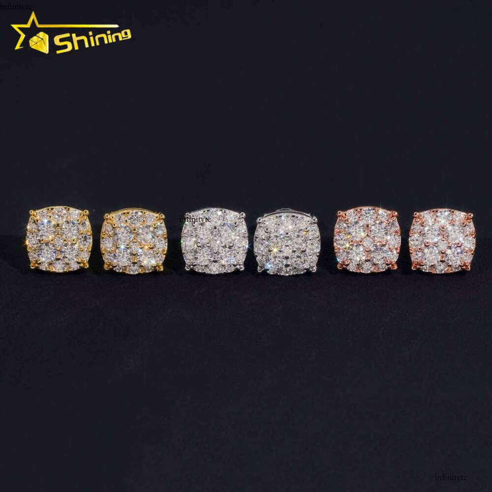 New Pass Tester GRA Certified Stocks VVS Dia Sterling Sier Hip Hop Jewelry Moissanite Stud Earrings for Men