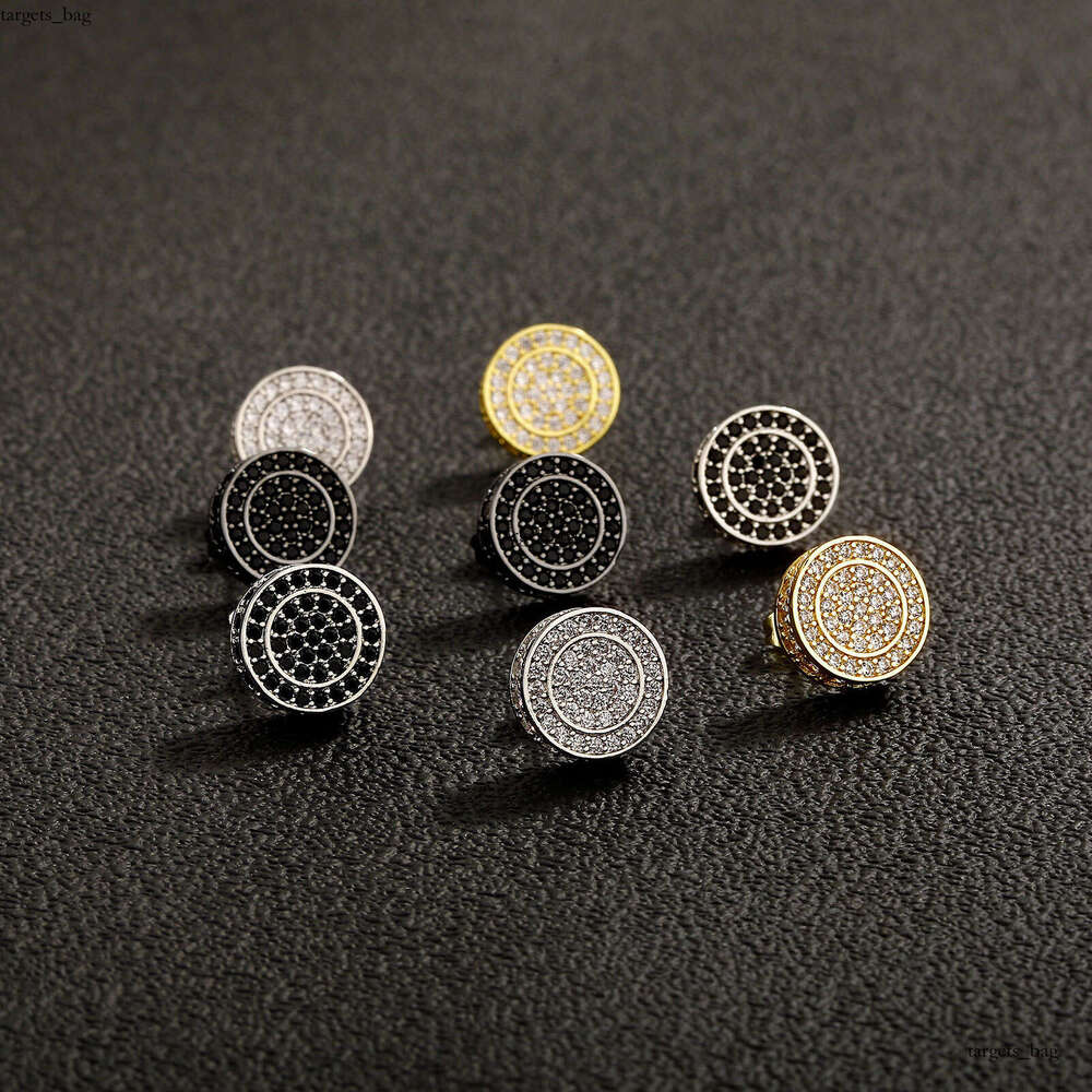 Hip Hop Black for Men Full Zircon Micro Pave Trendy Gold Plated Personality Earrings