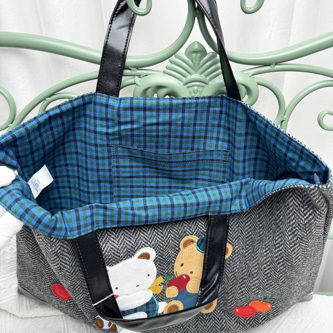 Ladies Cartoon Bear Large Capacity Casual Handbag Embroidery Tote Bag 566253