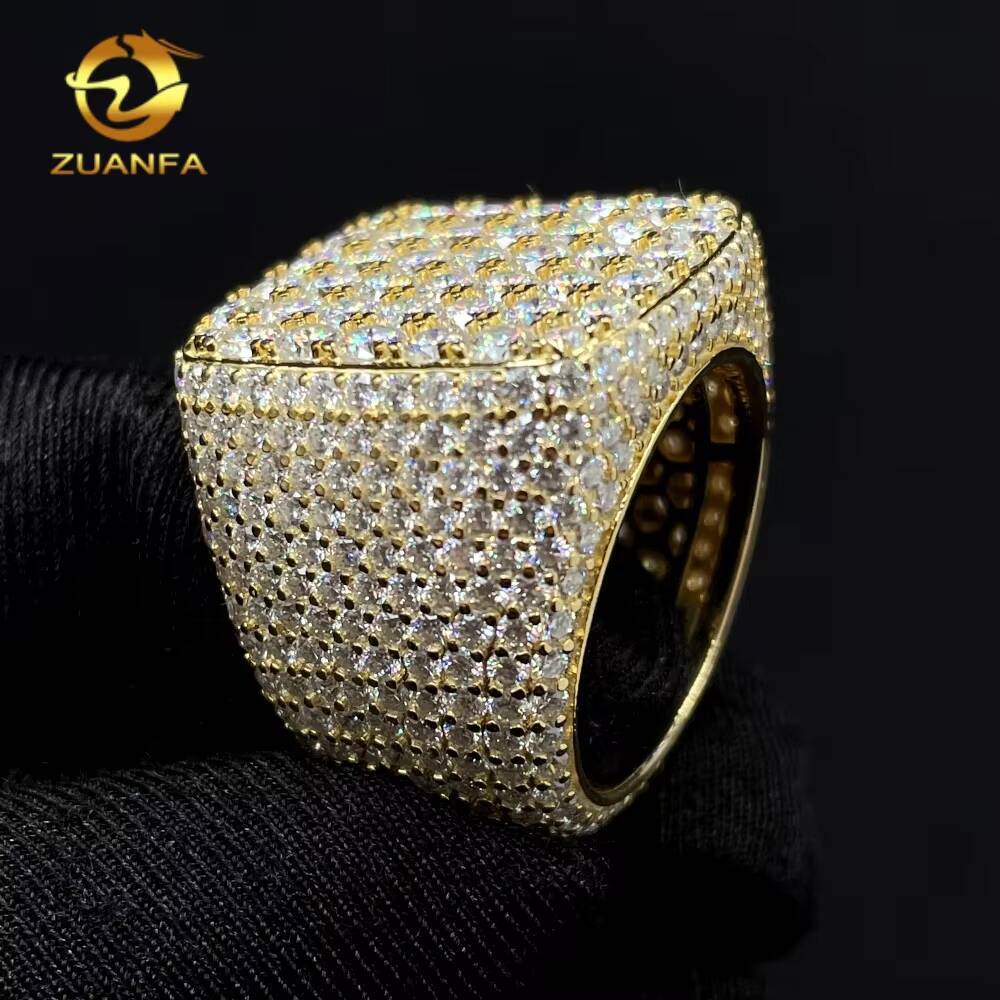 Pass Diamond Tester Fine Jewelry Iced Out Real 925 Sterling Silver 14K Gold Plated Hip Hop Men Wedding Square Moissanite Ring