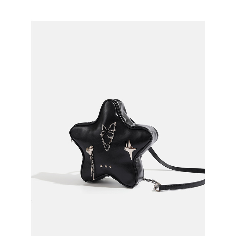 Five-Pointed Star Metal Butterfly Heart Pendant Black Chain Backpack ddmymoon