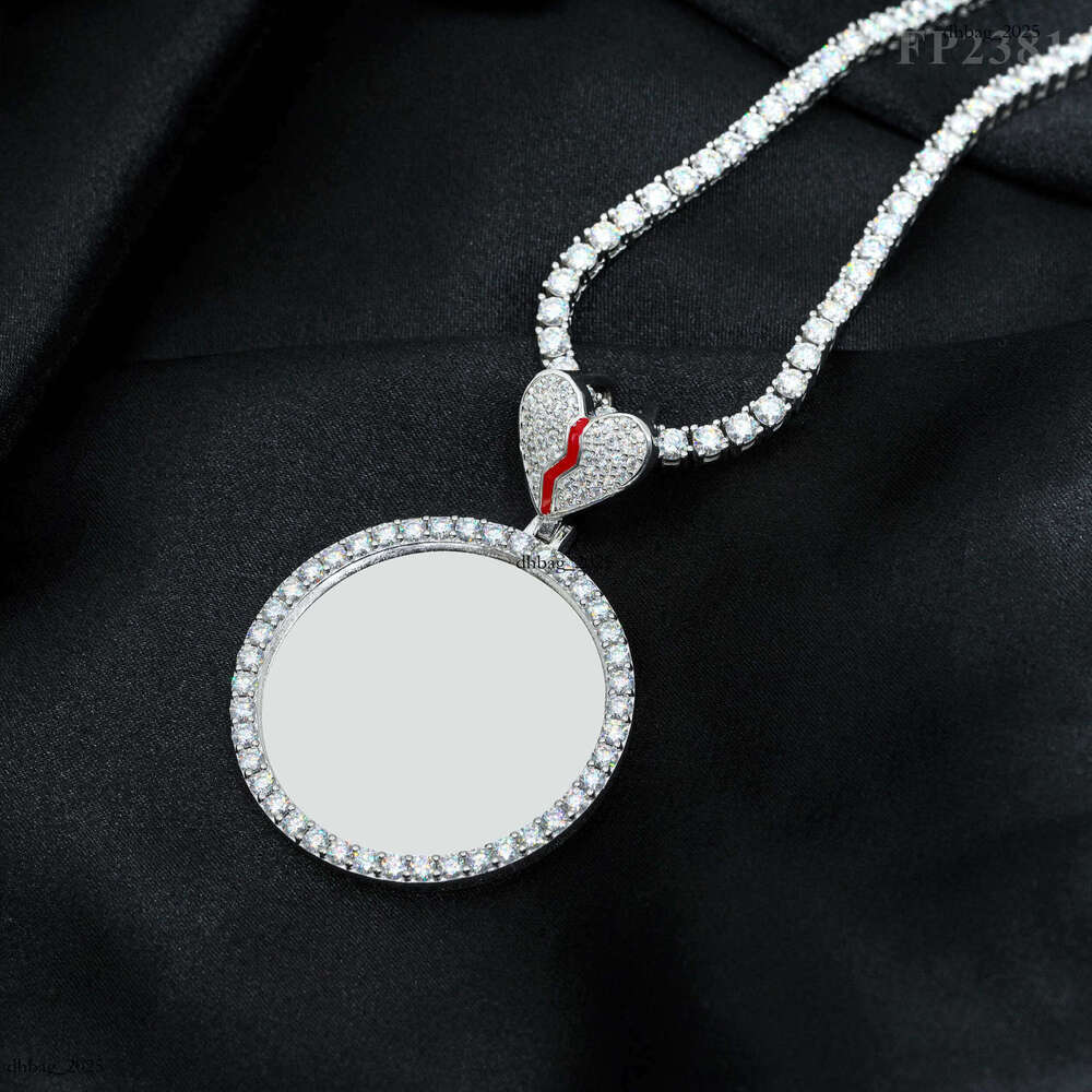 DIY Photo Memory Frame Heart Oil Drop Round Sier Moissanite Men and Women Commemorative Pendant