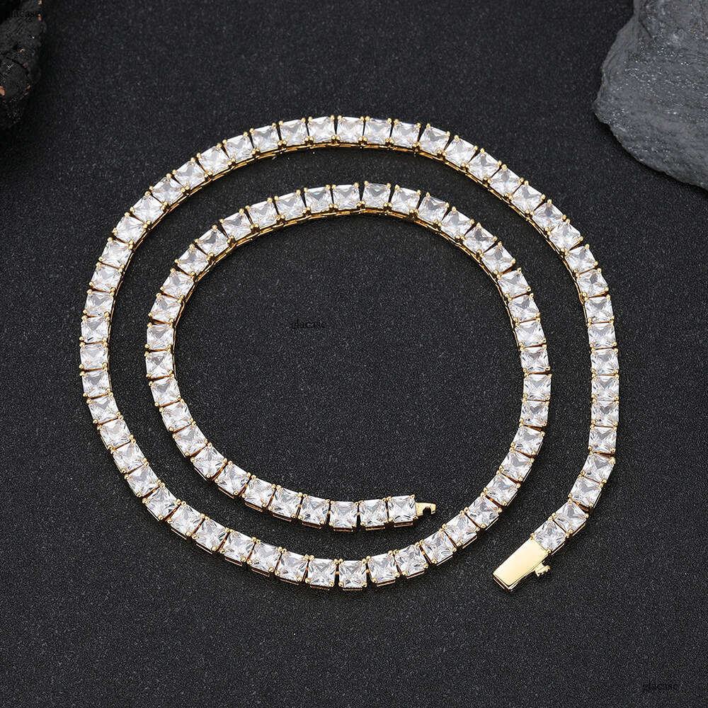 Hip Hop 5.5mm Spring Buckle Tennis Square Moissanite chain Men's Necklace Jewelry Accessories