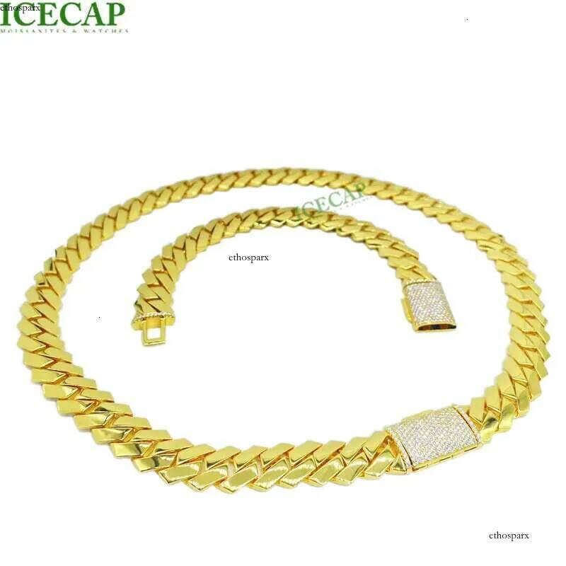 Hip Hop Iced Out Vvs Moissanite Clasp Custom 15mm S Sterling Sier Fine Jewelry Gold Plated Plain Chain Necklace