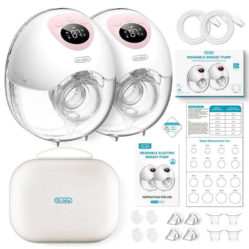 MAMIJOY 2PCS Wearable Electric Pump 4 Modes 36Suction Levels Silent Leak-Proof Hands Free Breast Pumps Breastfeeding EB50