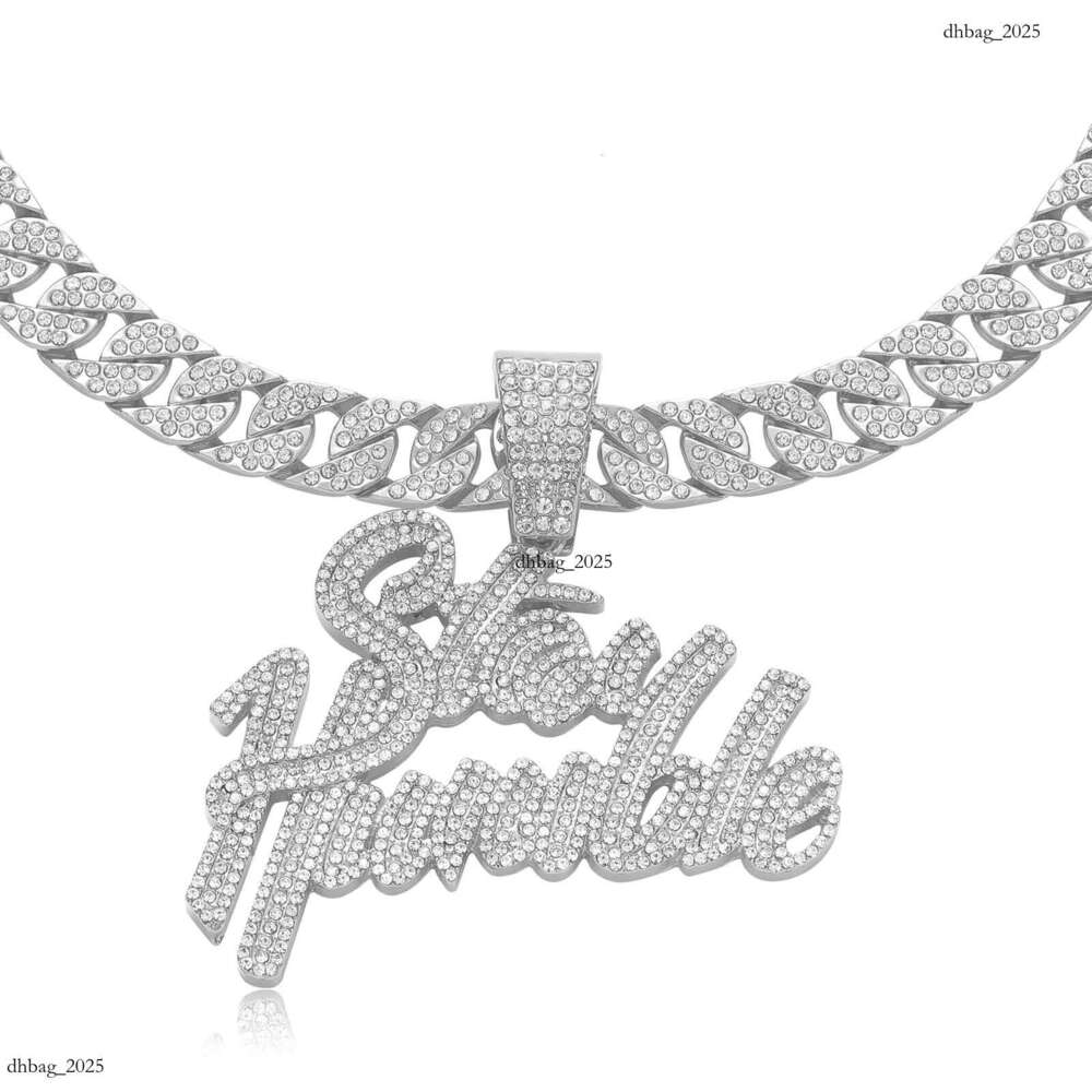 Hip Hop Necklace Double Row English Pendant Personality Trendy Men's Spliced Letter Full Dia Cuban Chain