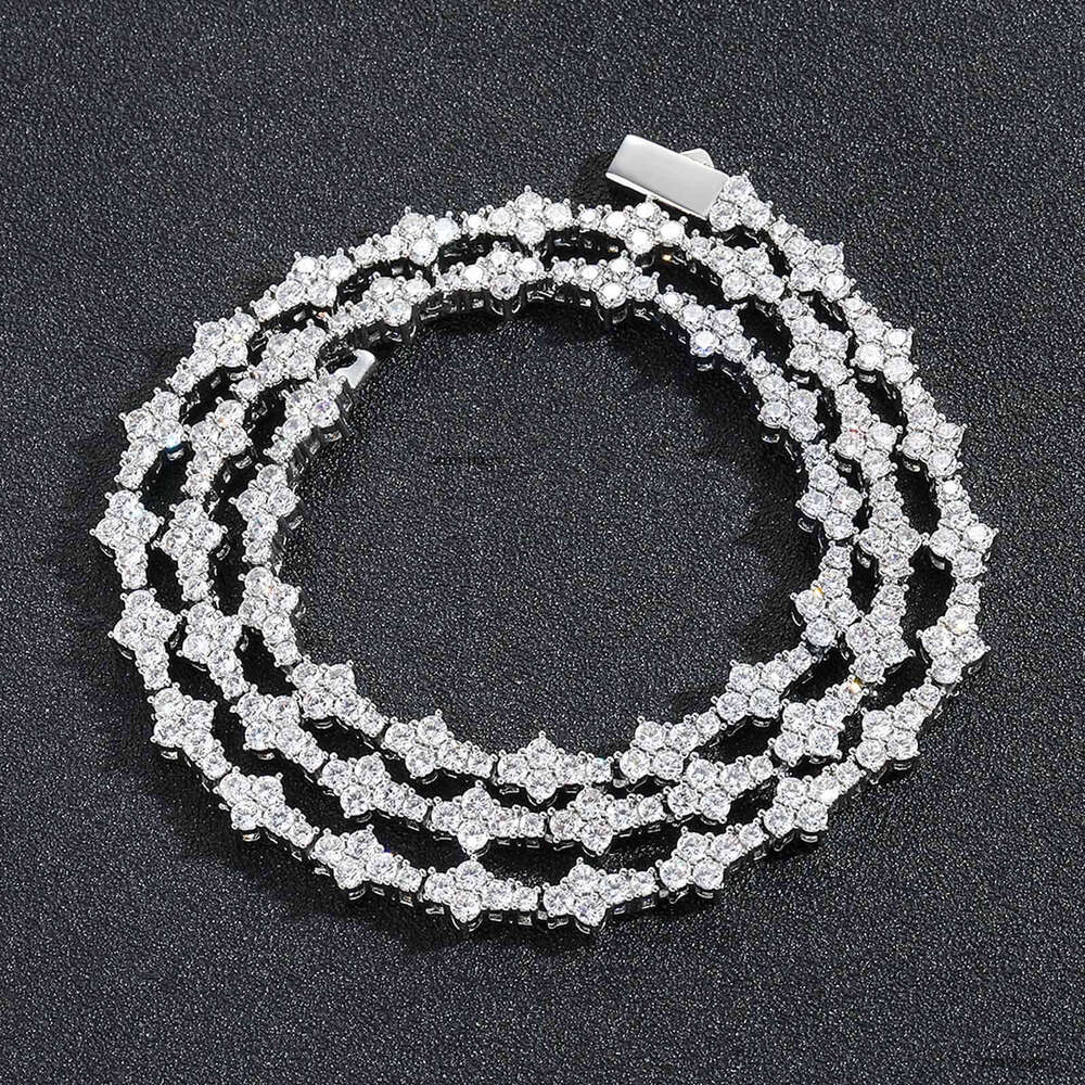 Personalized Moissanite chain Plum Blossom Tennis Chain Men's Necklace Trend Spring Buckle Hip-Hop Accessories