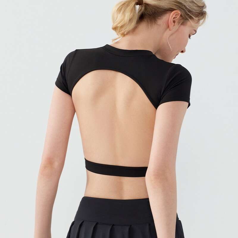 Nude Bamboo Fiber Women's Yoga Sport T - Shirt with Chest Pad for Summer Fitness