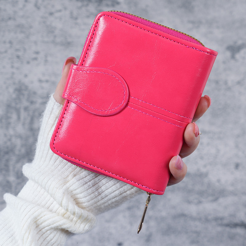 2025 New Cross-Border Short Wallet Women's Oil Wax Leather Vintage Coin Luxury bag Purse Buckle Coin Bag Women's Small Wallet